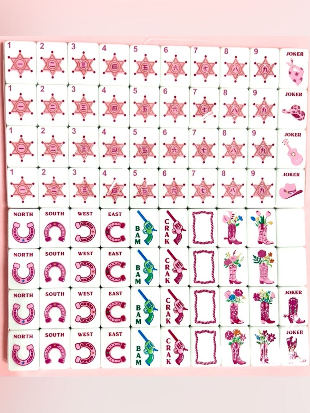 Pink Glitter Cowgirl Mahjong Tiles